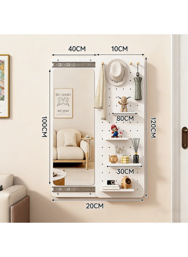 Full Length Mirror with Storage, Hidden Wall-Mounted Mirror with Adjustable Hooks & Shelves, 120×40CM Hanging Dressing Mirror for Living Room, Bedroom, Entryway, White - Image 2